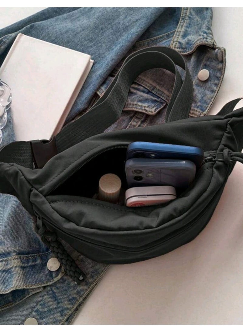 Shein Women's Solid Color Nylon Casual Fanny Pack With Multiple Pockets And Compartments For Outdoor Sports, Crossbody Chest Bag - Image 5